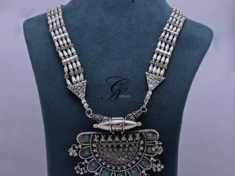 Blue Stone Dholki Pendant Necklace in 925 Silver