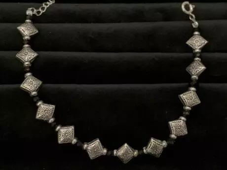 Obsidian Charm Silver Bracelet in 925 Silver