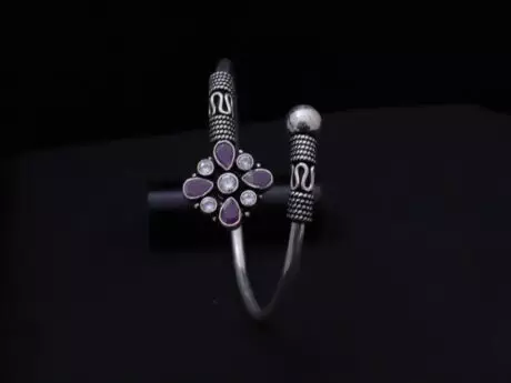 Floral Elegance Ruby Kada Bracelet in 925 Silver