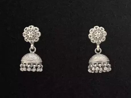 VintageFloral Antique Jhumki in 925 Silver