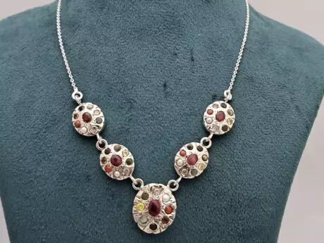 Gem Harmony Navratan Silver Necklace in 925 Silver