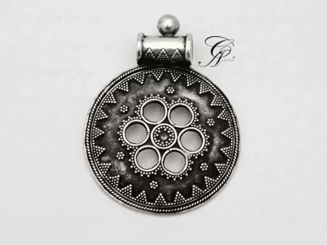 Antique Rava Work Flower Pendant in 925 Silver
