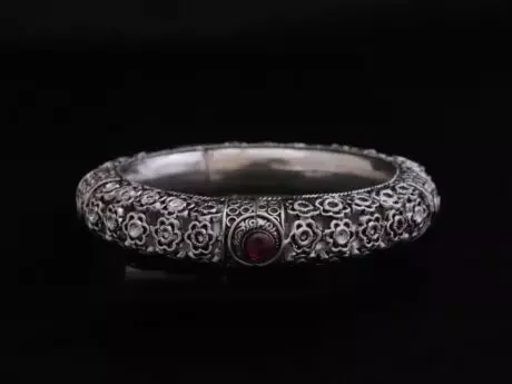 Floral Bliss Pink Ruby Kada Bangle in 925 silver