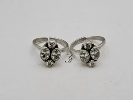 Silver Sparkle Sterling Silver CZ Adjustable Toe Ring in 925 Silver
