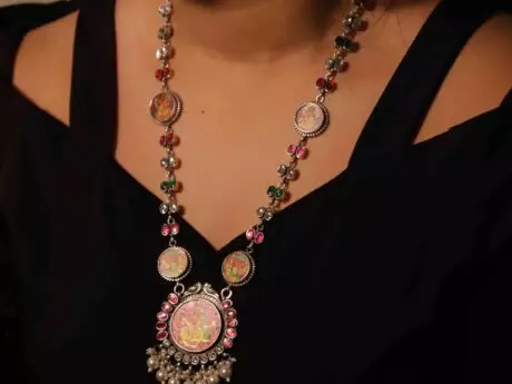 Divine Lord Ganesha Meena Necklace Set in 925 Silver