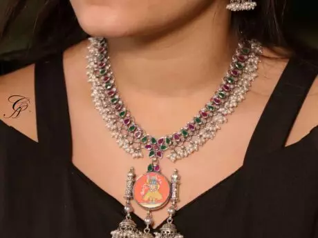 Baake Bihari Painting Necklace in 92.5 Silver