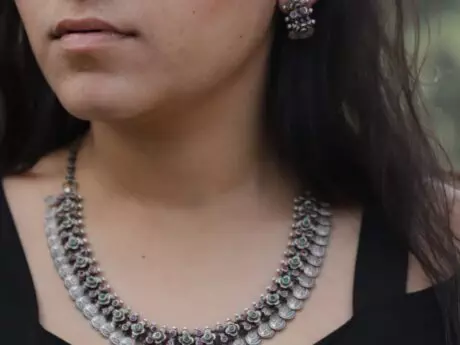 Laxmi Coin Necklace Set in 925 Silver
