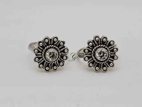 Floral Glow Sterling Silver Antique Adjustable Toe Ring in 925 Silver