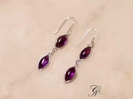 Amethyst Oval Semi-Precious Stone 92.5 Sterling Silver Earrings