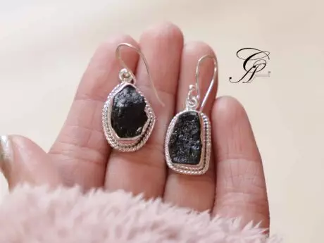 Black Quartz Hook 92.5 Silver Earrings
