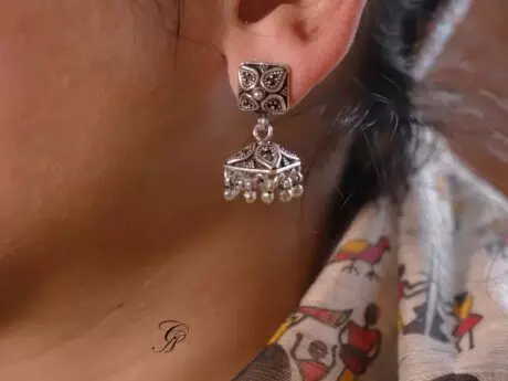Square Designer Jhumki with Ball Charm in 92.5 Silver