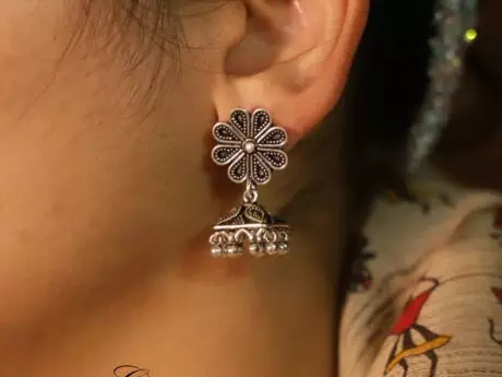 Flower Designer Jhumki with Ball Charm in 92.5 Silver