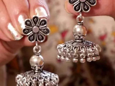 Antique Flower Jhumki with ball Charm in 92.5 Silver