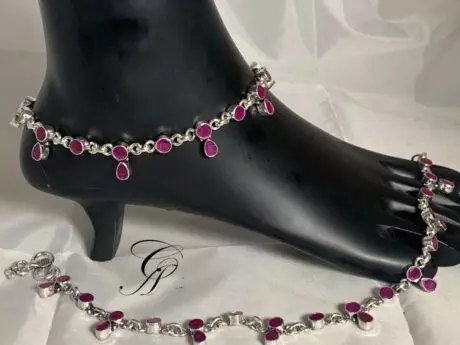 Ruby Cut Stone Design Payal with Ball Ghunghru Charms