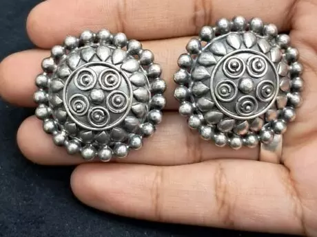92.5 Silver Intricate Design Stud Earrings