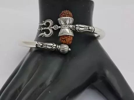 Divine Shield 92.5 Silver Rudraksh Trishul Damru Bracelet