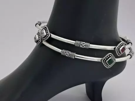 Glittering Grace 92.5 Silver Cut Stone Leg Kada