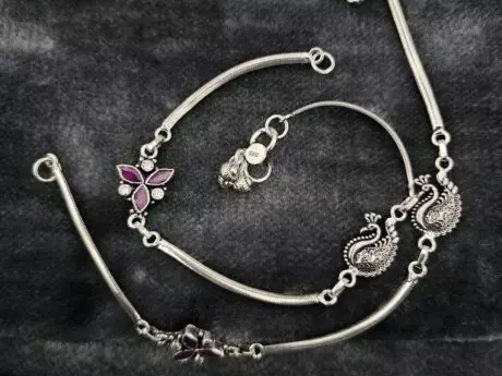 Radiant Ruby Cut Stone Silver Anklet