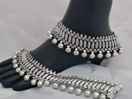 Heavy Beaded Antique Silver Anklet in 92.5 Hallmarked Silver