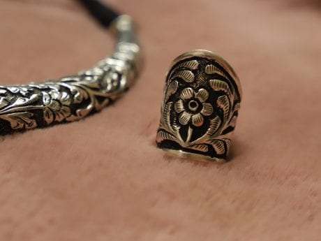 925 Silver Beautiful Chitai Work Adjustable Ring
