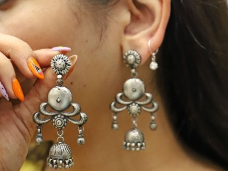 925 Silver finely carved jhumka