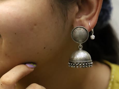 925 Silver finely carved jhumka
