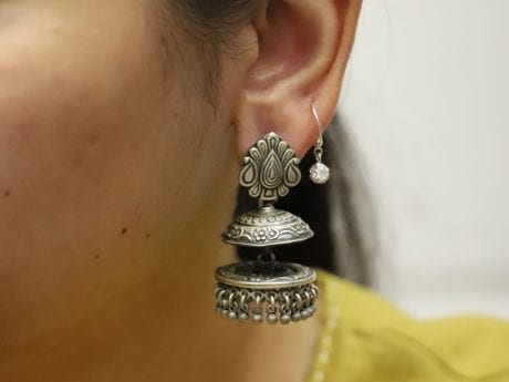 925 Silver finely carved jhumka
