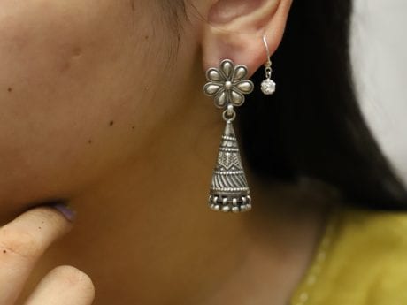 925 Silver finely carved jhumka