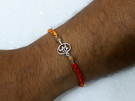 925 silver Om Rakhi with Paanchmukhi Rudraksha