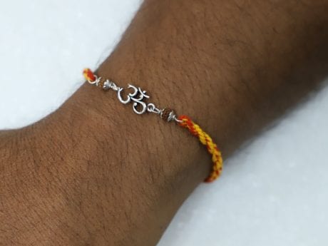 925 silver Om Rakhi with Panchmukhi Rudraksha