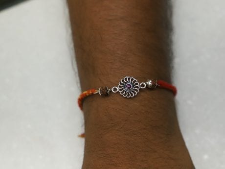 925 Silver Beautiful Motif Rakhi with Panchmukhi Rudraksha