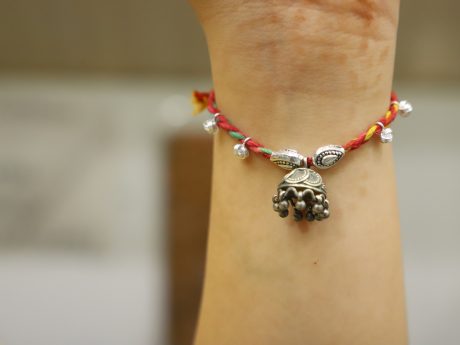 Lumba Rakhi in Braided Thread with 925 Silver Jhumki Hanging