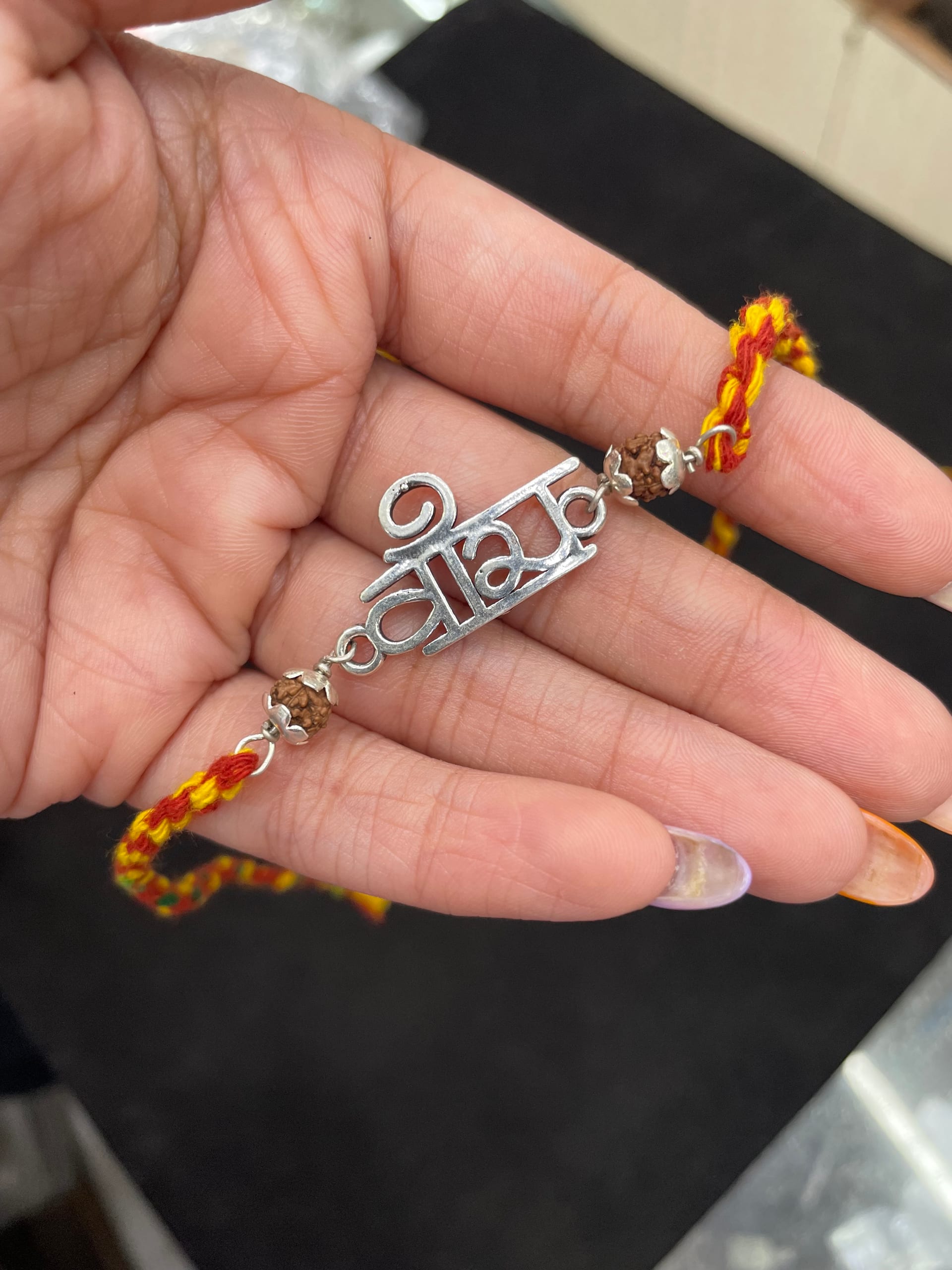 925 Silver "VEERA" Motif Rakhi with Panchmukhi Rudraksha