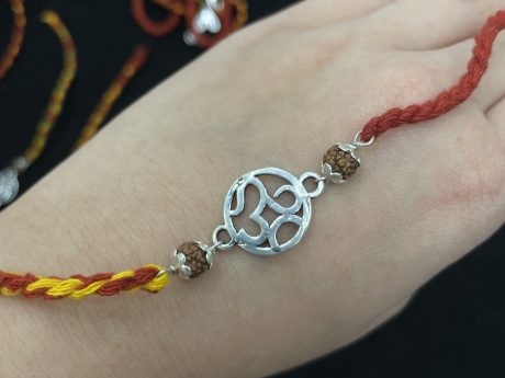 925 silver Om Rakhi with Panchmukhi Rudraksha