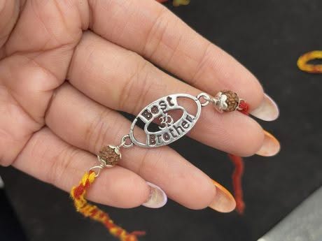 925 Silver "Best Brother" Motif Rakhi with Panchmukhi Rudraksha