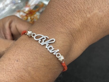 925 Silver "BHAI" Motif Rakhi with Panchmukhi Rudraksha