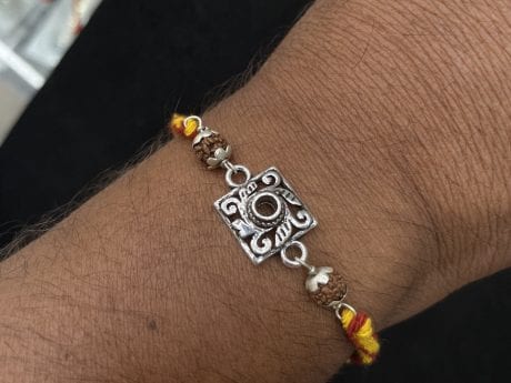 925 Silver Beautiful Motif Rakhi with Panchmukhi Rudraksha