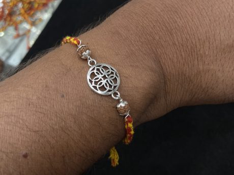 925 Silver Beautiful Motif Rakhi with Panchmukhi Rudraksha