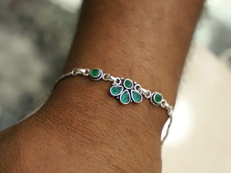 925 Sterling Silver Rakhi Chain Bracelet with Kundan Stones