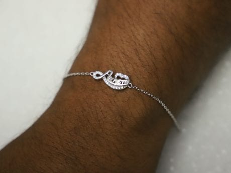 925 Sterling Silver Rakhi Chain Bracelet with zercons