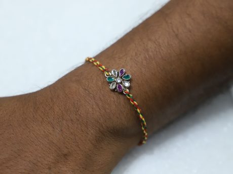 Braided Rakhi Thread with 925 Silver Flower Motif