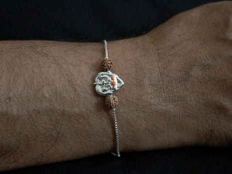 925 silver Ganesha rakhi chain bracelet with panchmukhi rudraksha