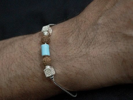 925 Sterling Silver Rakhi Chain panchmukhi Rudraksha bracelet