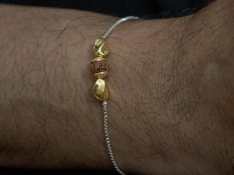 925 Sterling Silver Rakhi Chain panchmukhi Rudraksha bracelet