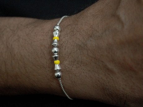 925 Sterling Silver Damru Beads Rakhi Chain Bracelet