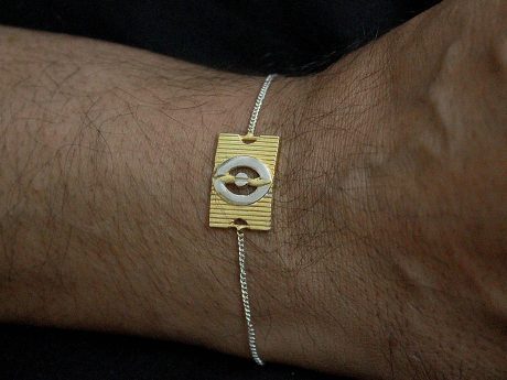 925 sterling silver rakhi chain bracelet with Gold-plated motif