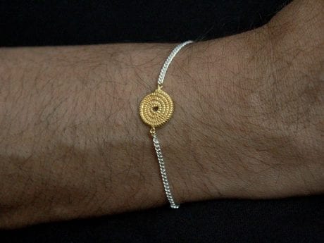 925 sterling silver rakhi chain bracelet with Gold-plated motif