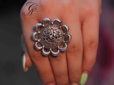 Indian Jali Carved Adjustable Ring in 925 Silver