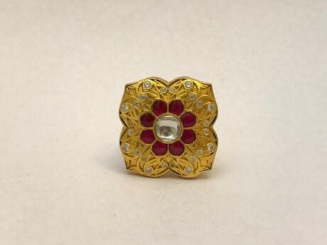 Square Meena Bloom Designer Ring