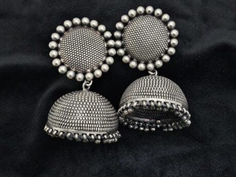 Antique Dotted Bell Charm Jhumki in 925 silver